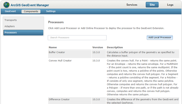 List of available processors deployed with GeoEvent Server List of available processors deployed with GeoEvent Server