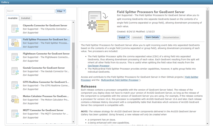 Add-on manager available in GeoEvent Manager Add-on manager available in GeoEvent Manager